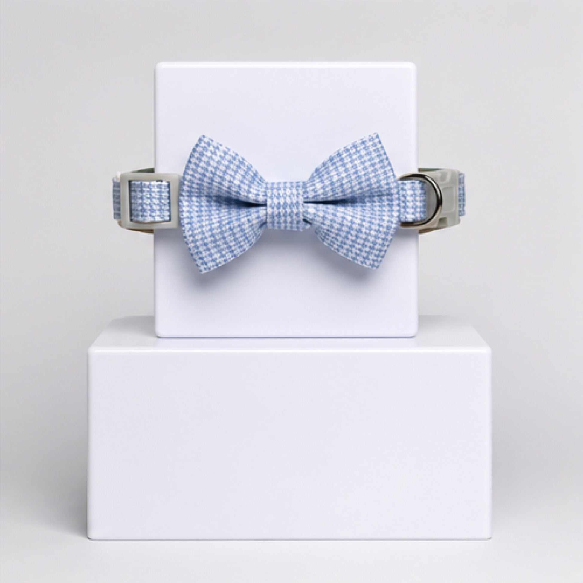 Blue Gingham Bow Tie Pet Collar