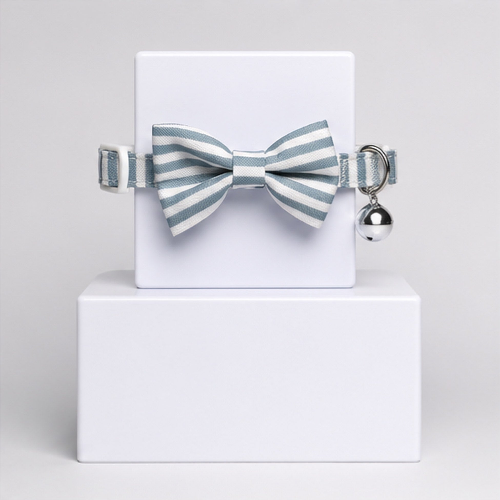 Blue & White Candy Stripe Bow Tie Pet Collar